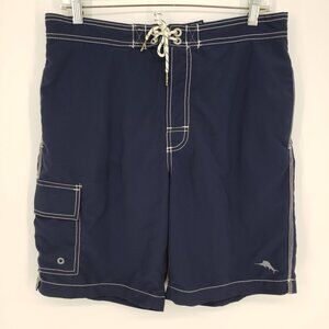 Tommy Bahama Relax Mens Swim Trunks Shorts M Cargo Pocket Navy Blue White